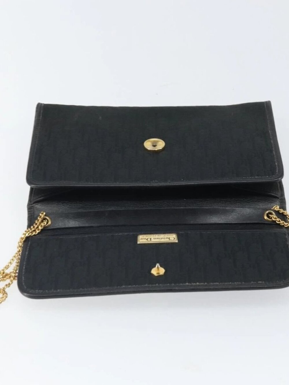 Christian Dior Trotter Canvas Chain Shoulder Bag Black Gold Auth 160947 - Picture 10 of 16